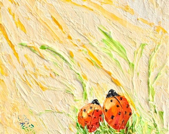 Ladybug Wall Print, Morning art, Happy artwork, Best Friends Gift, Springtime wall art, Ladybugs decor, Gardener gift, Friendship art