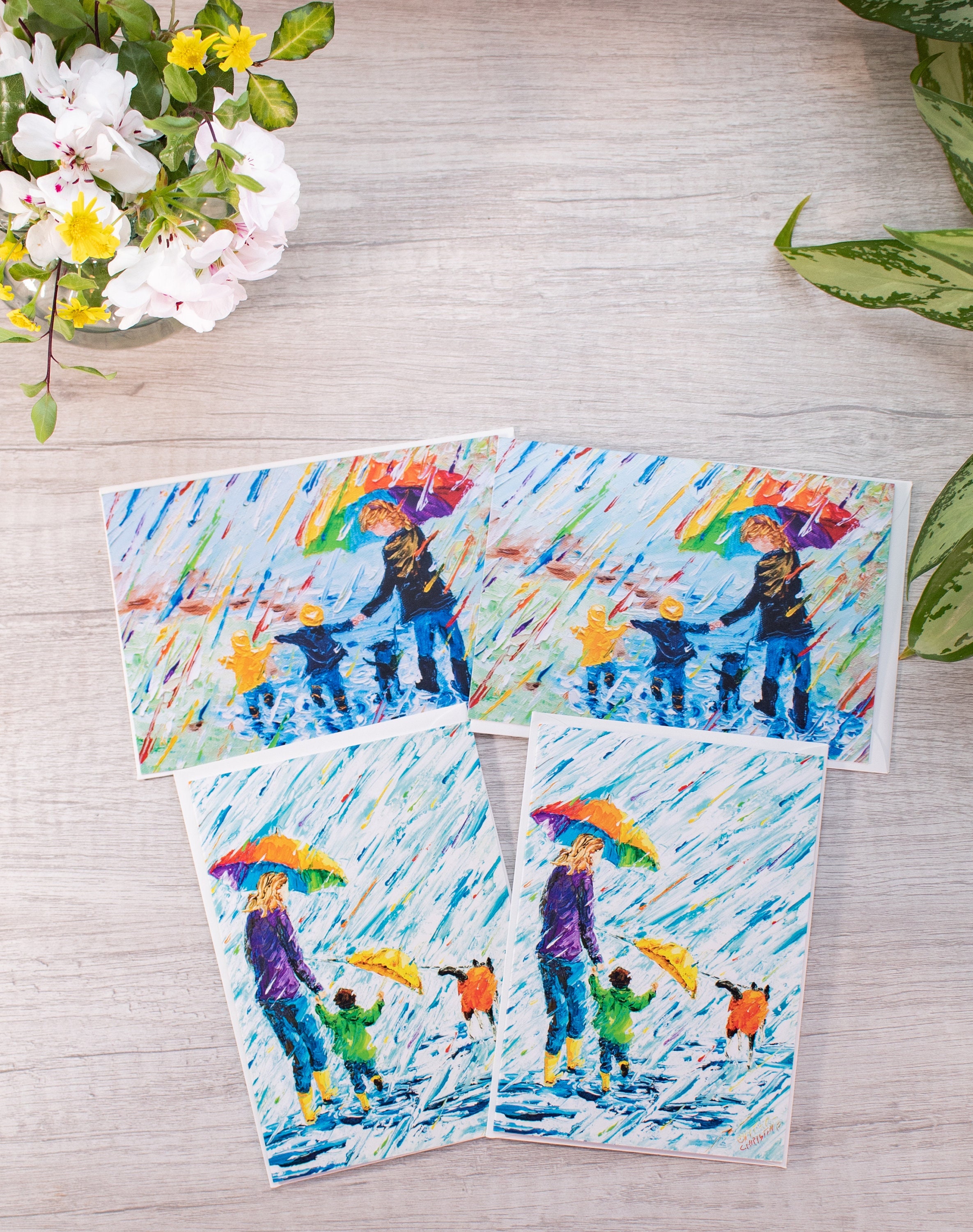 Rainy Day Cards, Mom and Child, Kids Stationary, Mother Gift, Greeting ...