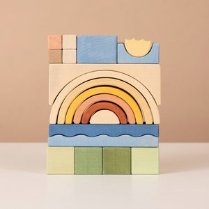 Wooden Blocks | Eco toys for children | Presents for kids | Sunset Building Blocks | Handmade Toys | Pastel Colors | Rainbow stacker