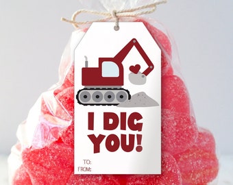 I Dig You Valentine's Day Tag | Printable Valentine's Day Tag | Construction Valentine for Boys | Valentine for School