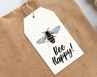 Bee Happy Printable Gift Tag, Encouragement Gift Tag, Be Happy Tag, Best Wishes, Instant Download