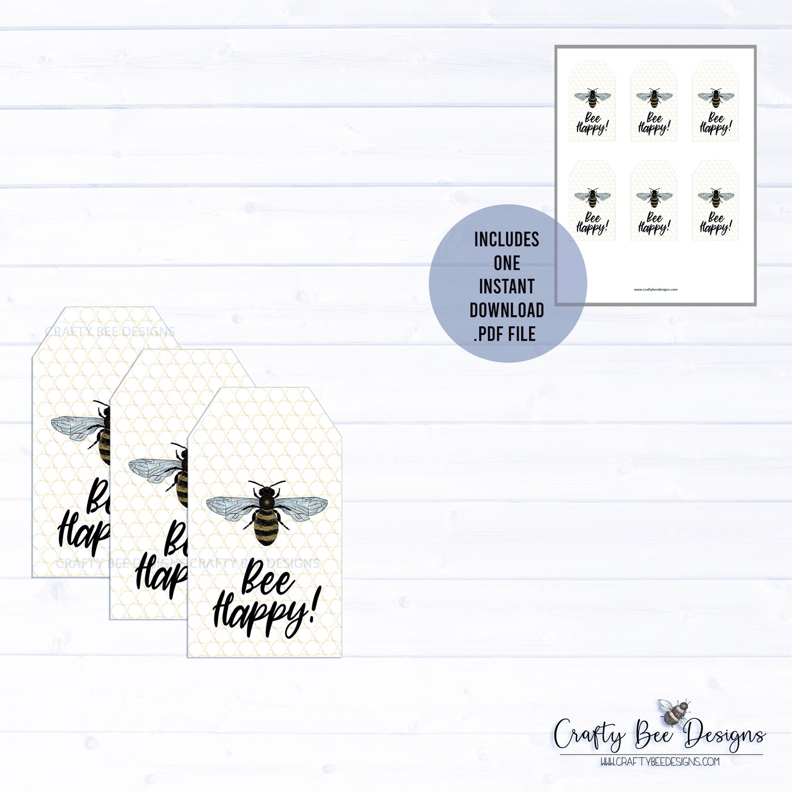 Bee Happy Printable Gift Tag Instant Download | Etsy