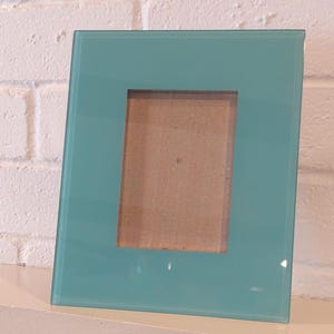 Vintage Aqua Glass Picture Frame, Beveled Glass Edge, 5x7