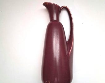 Vintage Ceramic Corked Pitcher Burgundy, Japan Pottery, Art Deco Shape