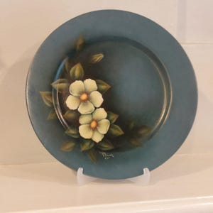 Vintage Rosemaling Floral Wall Plate, Hand Painted & Artist Signed, Blue, 8&quot;