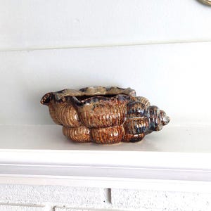 Vintage Ceramic Shell Planter, Brown Luster Glaze