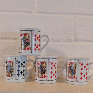 Vintage Playing Card Poker Coffee Mugs, Jobar International, Clubs Diamonds Hearts