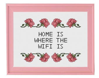 Home is where the wifi is Cross Stitch pattern, subversive cross stitch pattern, funny cross stitch, cute cross stitch, cross stitch pattern