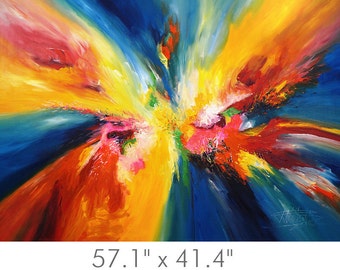 カラフルな大きな抽象画、61.0 x 41.3 インチ。オリジナルのアクリル