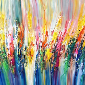 Brigth, large artwork, 61.0 &quot; x 32.7 &quot;, is a modern colorful original, acrylic on canvas, contemporary art by Peter Nottrott.