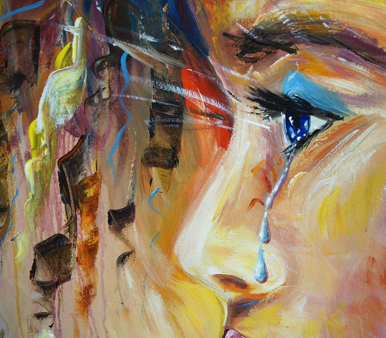 Face: acrylic on canvas, abstracted original, large painting of a womans head image 3