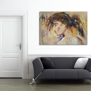 Gezicht: acryl op doek, geabstraheerd origineel, groot schilderij van het hoofd van een vrouw afbeelding 9