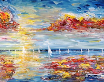 Seascape Sailing Impressions L 6 is a modern, semi abstract maritime artwork. A vibrant original by the artist Peter Nottrott