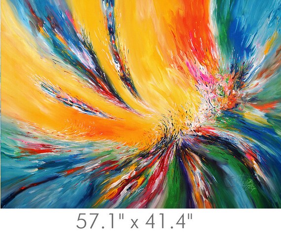 色鮮やかで大きな抽象画 57.1 x 41.4 インチ。アーティスト Peter