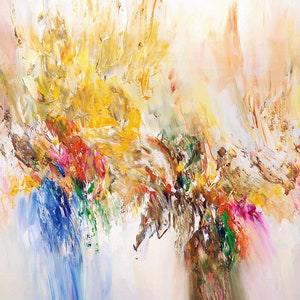 78.8&quot; x 31.5&quot; Brigth, abstract painting, is a colorful modern original, acrylic on canvas, contemporary art, by the artist Peter Nottrott.