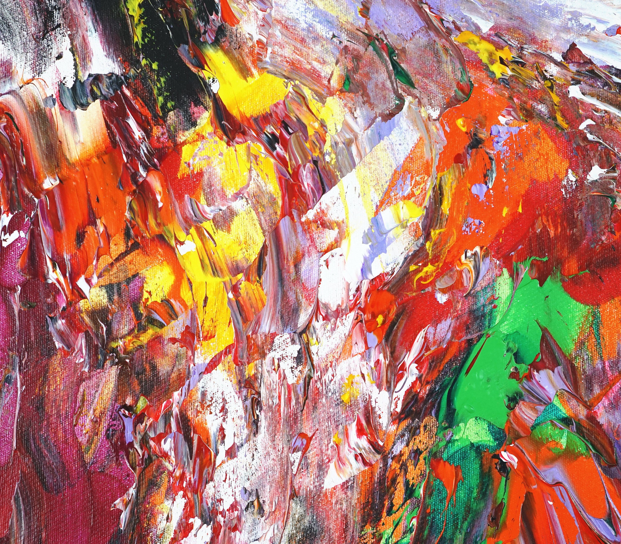 赤色のカラフルな抽象画、大きな絵画 61.0 x 33.5 インチ、モダンで