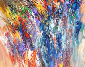 abstract painting in portrait format 61.0 " x 32.7 ". Vibrant original by the artist Peter Nottrott