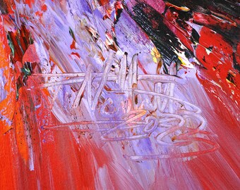赤色のカラフルな抽象画、大きな絵画 61.0 x 33.5 インチ、モダンで