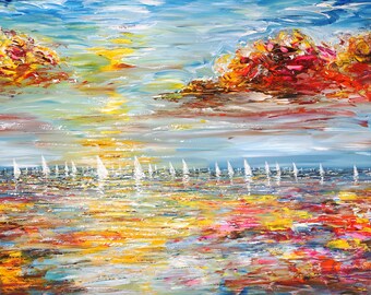 Seascape Sailing Impressions L 7 is a modern, semi abstract maritime artwork. A vibrant original by the artist Peter Nottrott