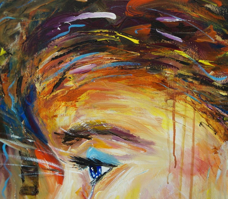 Face: acrylic on canvas, abstracted original, large painting of a womans head image 5