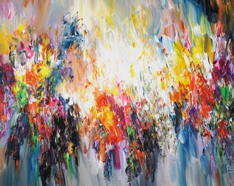 Gate To Heaven XL 1: 61,0 "x 41,3" Kleurrijk groot abstract schilderij, acryl op canvas, moderne kunst van de kunstenaar Peter Nottrott.