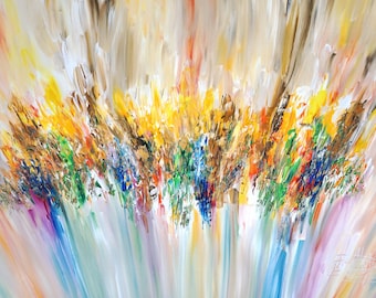 Zacht abstract kunstwerk, 61,0 x 41,3 inch. Abstract kleurrijk origineel, acryl op canvas moderne kunst door kunstenaar Peter Nottrott