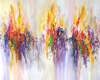 Soft abstract artwork, 61.0" x 41.3". Abstract colorful original, acrylic on canvas modern art by artist Peter Nottrott