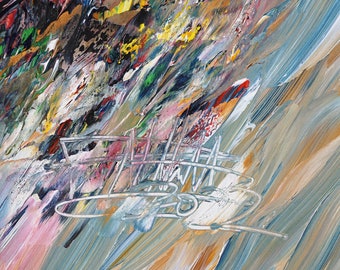 夢からインスピレーションを得た大きな抽象画。61.0 x 32.7インチ