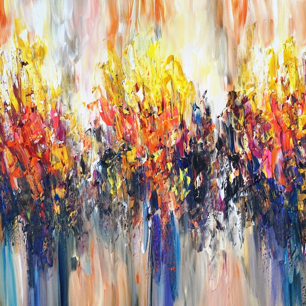 Impresionante resumen: 61.0 "x 41.3" Pintura abstracta grande y colorida, acrílico sobre lienzo, arte moderno del artista Peter Nottrott.