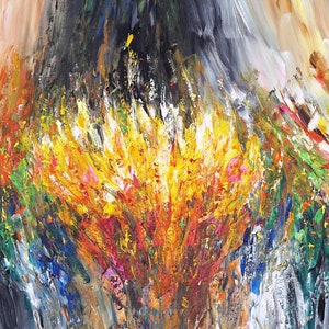 78.8 &quot; x 27.5 &quot;, elegant large abstract painting, original, acrylic on canvas, colorful panoramic format by the artist Peter Nottrott.