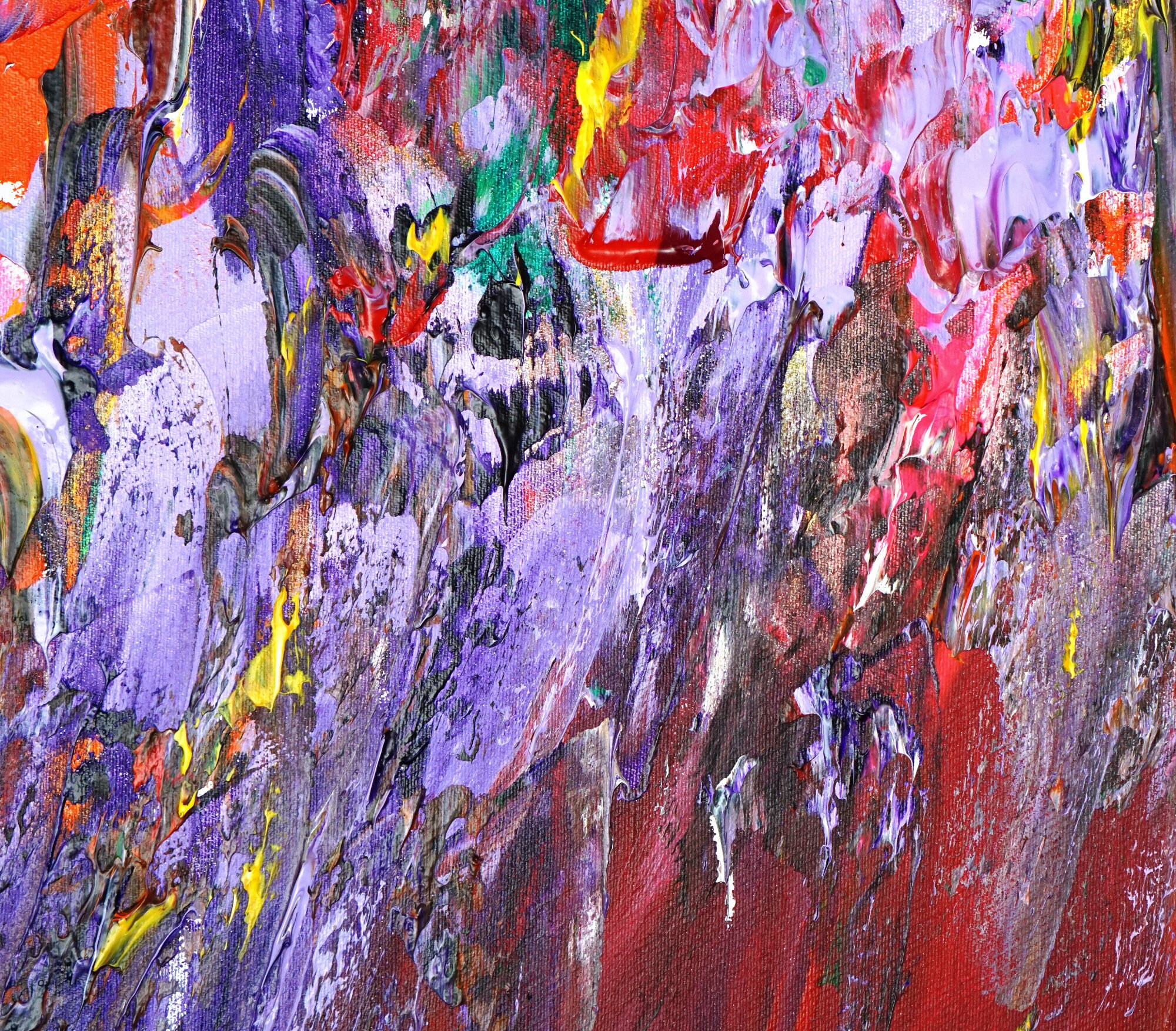 赤色のカラフルな抽象画、大きな絵画 61.0 x 33.5 インチ、モダンで