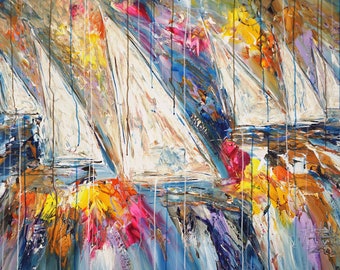 Stormy Sailing Regatta M 1, maritiem kunstwerk, levendig zeilen origineel door Peter Nottrott