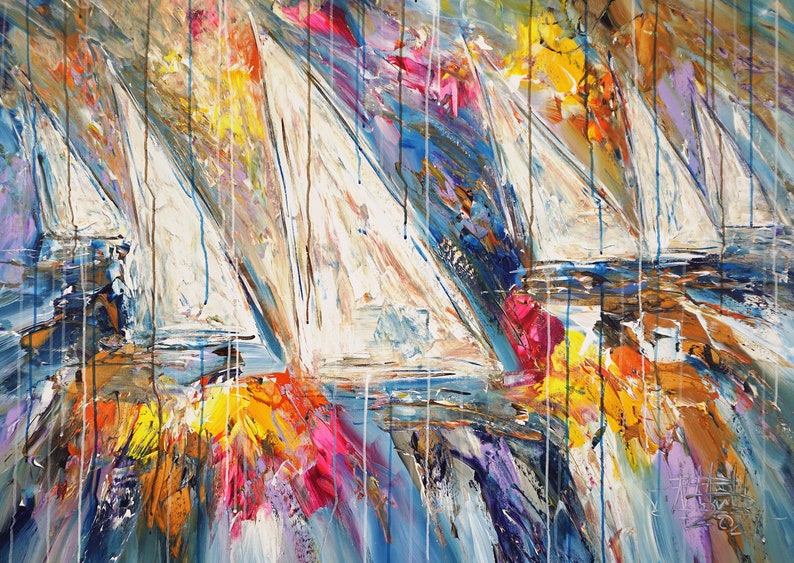 Colorful vibrant sailing regattga, available