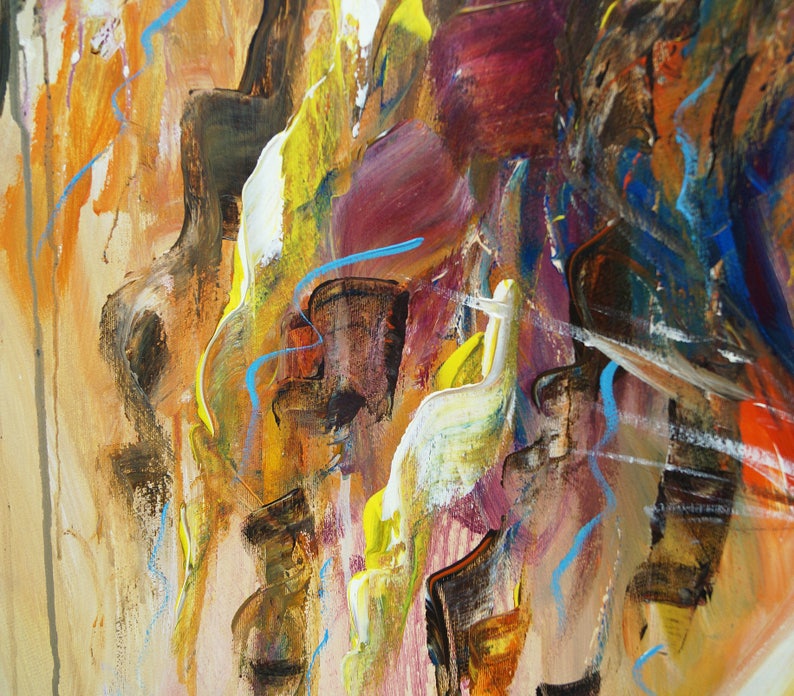 Gezicht: acryl op doek, geabstraheerd origineel, groot schilderij van het hoofd van een vrouw afbeelding 4