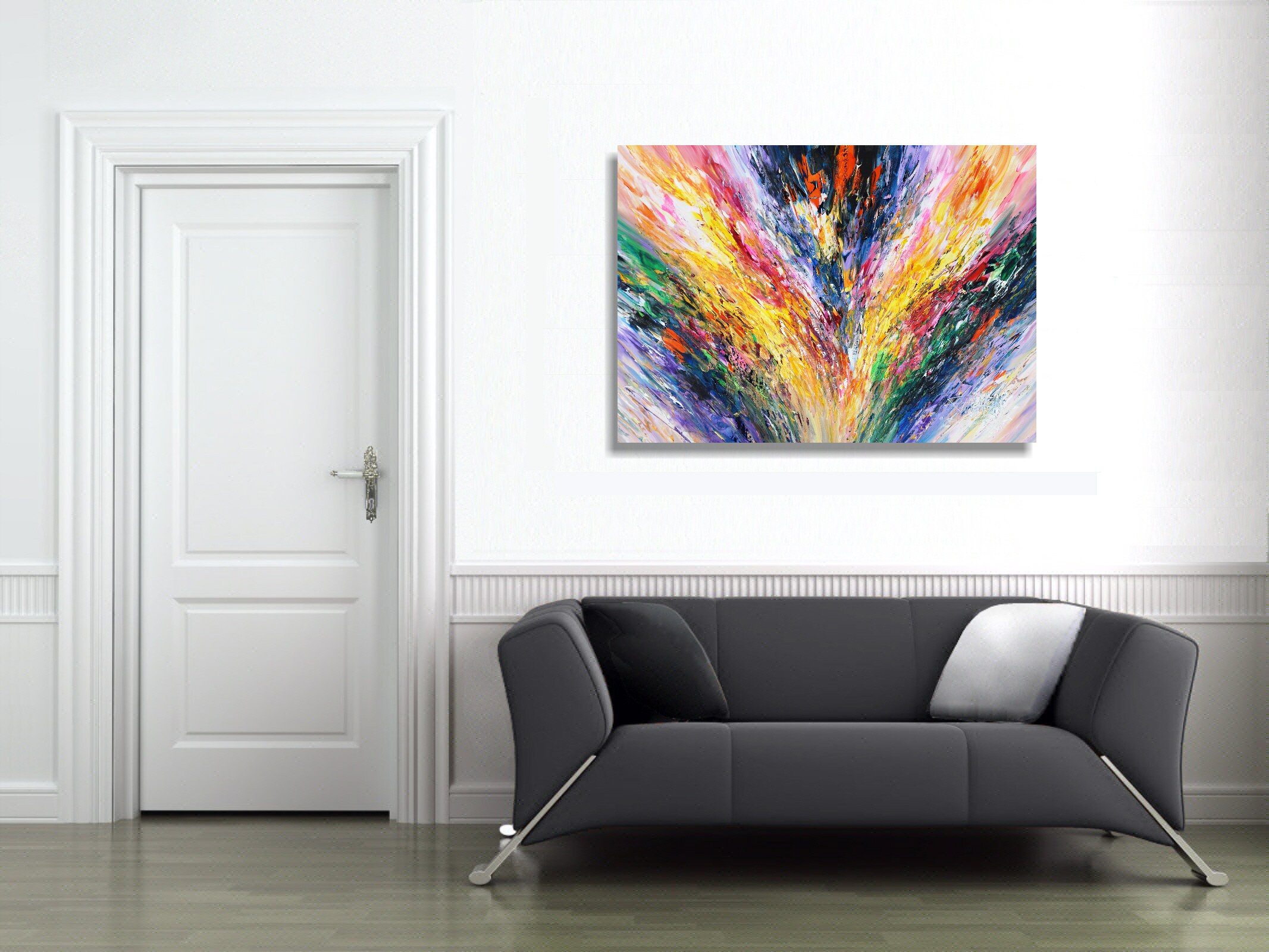 アクリル画　インテリア　アート 抽象画、鮮やかなオリジナル 47.2 x 33.5 インチ キャンバスに
