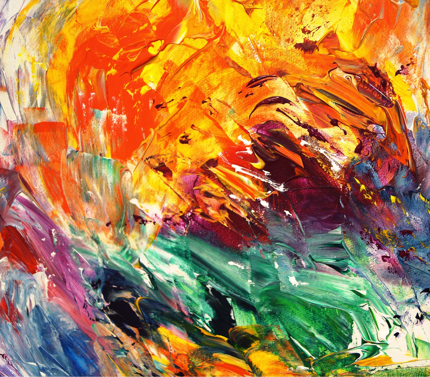 カラフルな大きな抽象画、61.0 x 41.3 インチ。オリジナルのアクリル
