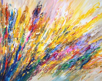 鮮やかな抽象アート作品、61.0 x 41.3インチ。抽象的でカラフルな