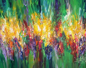 Vivid abstract artwork, 61.0" x 41.3". Abstract colorful original, acrylic on canvas modern art by artist Peter Nottrott