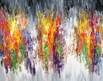 Colorful large abstract painting: 61.0 " x 41.3 ", acrylic on canvas, modern art by the artist Peter Nottrott.