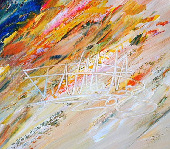 鮮やかな抽象アート作品、61.0 x 41.3インチ。抽象的でカラフルな