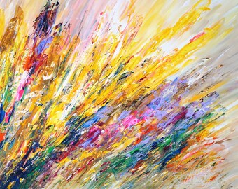 鮮やかな抽象アート作品、61.0 x 41.3インチ。抽象的でカラフル