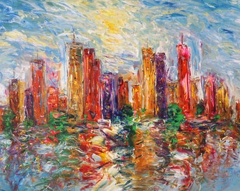 City Skyline XL 3, large original 61.0 x 41.3", modern urban artwork by Peter Nottrott