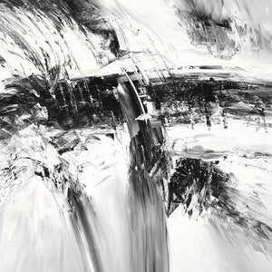 「Black And White Energy XL 2」、61.0 x 41.3 インチは、アーティスト Peter Nottrott による大型の抽象アクリル絵画、オリジナル XL です。