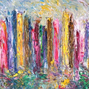 City Skyline XXL 1, large original 78.7 x 39.4&quot;, modern urban artwork by Peter Nottrott