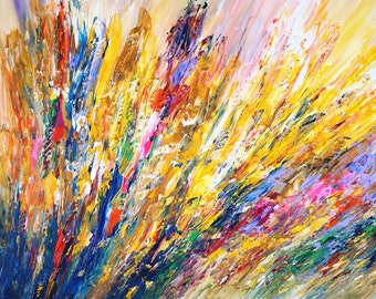 鮮やかな抽象アート作品、61.0 x 41.3インチ。抽象的でカラフル