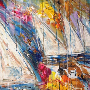 Stormy Sailing Regatta M 1, maritime artwork, vibrant sailing original by Peter Nottrott image 7