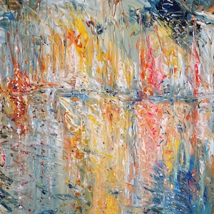Harbour artwork seaside, 61.0 &quot; x 41.3 &quot; ia une très grande peinture moderne originale, acrylique sur toile, bleu et coloré par Peter Nottrott.