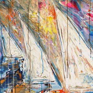 Stormy Sailing Regatta M 1, maritime artwork, vibrant sailing original by Peter Nottrott image 4