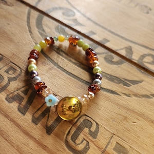 Vintage Button Beaded bracelet, semi-precious stones