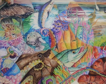 Florida Friends... a painting of indigenous life on land and in the sea off the beautiful Coast of Florida.  23x30"